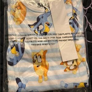 Blue and White Striped and Pink Kids Pajama Set with Bluey Cartoon Characters